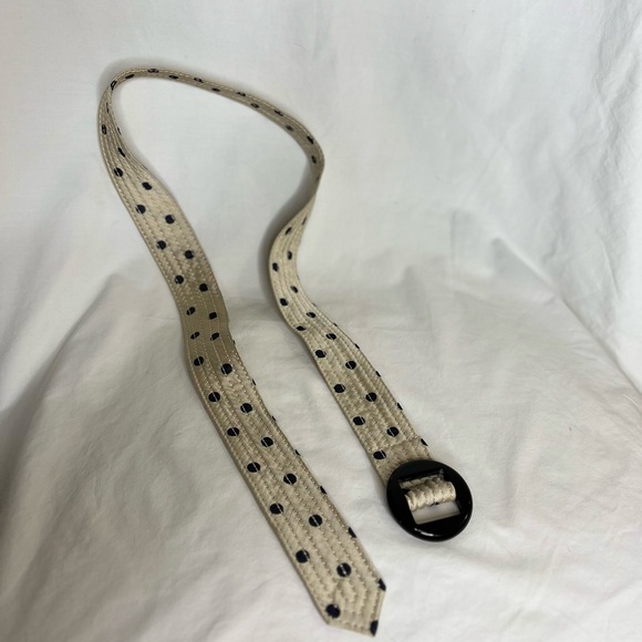 Bundle of 2 J. Crew 100% silk slide belts cream polka dot and ornate red - Picture 8 of 11